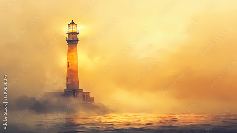 The magnificent lighthouse of alexandria stands tall, casting a warm glow over misty waters. Ancient Waters. Illustration The magnificent lighthouse of alexandria stands tall, casting a warm glow over misty waters. Ancient Waters. Illustration