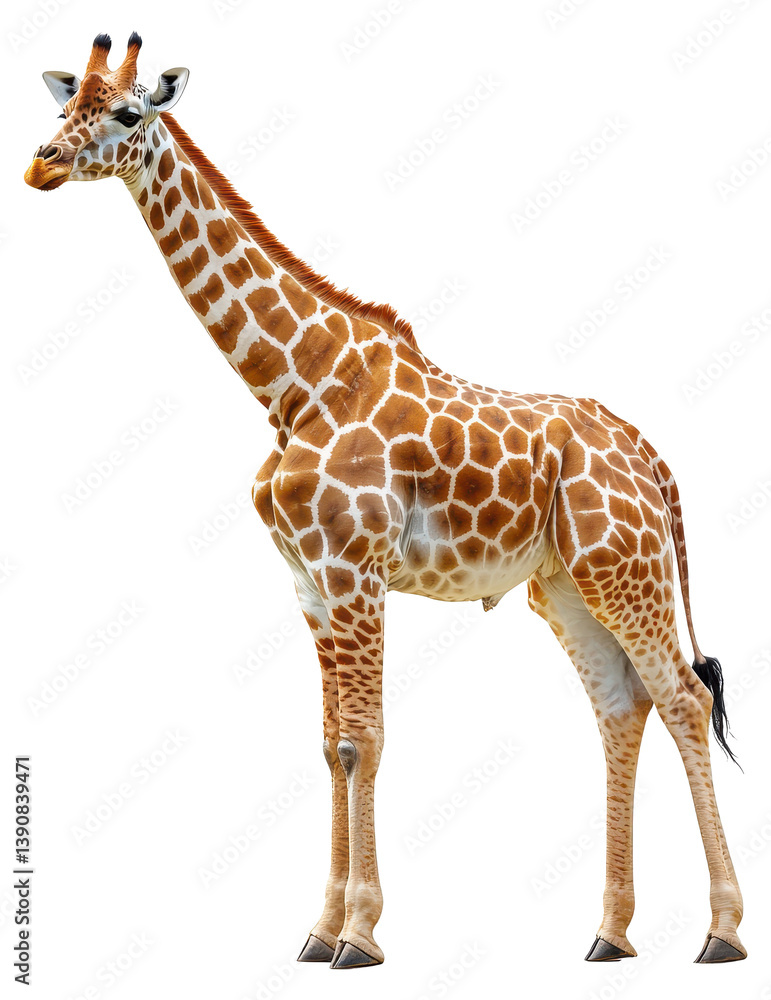 Naklejka premium Giraffe standing gracefully in a bright and clear environment Generative AI