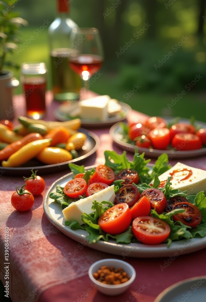 vivid colorful food spread textured linen tablecloth fresh ingredients delicious presentation, plate, fruit, vegetable, herb, dish, appetizer, entree, decor vivid colorful food spread textured linen tablecloth fresh ingredients delicious presentation, plate, fruit, vegetable, herb, dish, appetizer, entree, decor