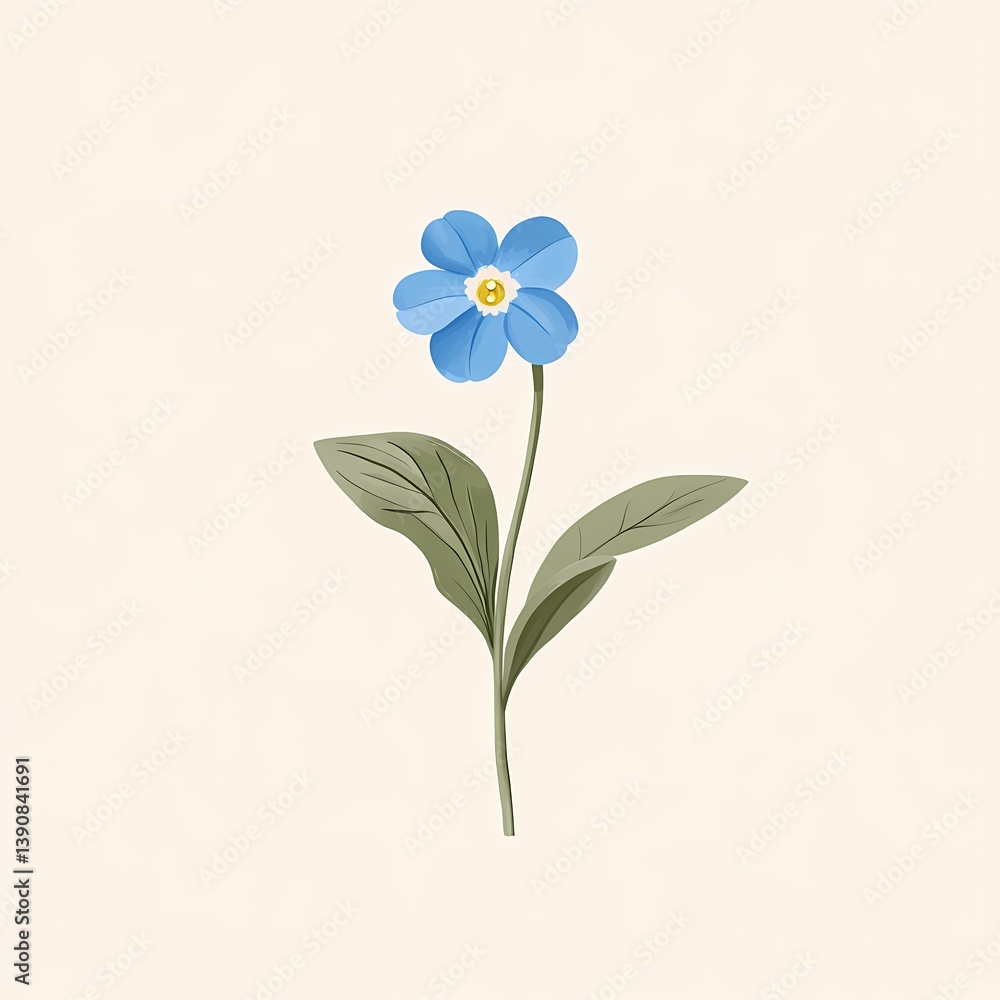 Naklejka premium Blue flower illustration minimalistic style beige background elegant design botanical art.