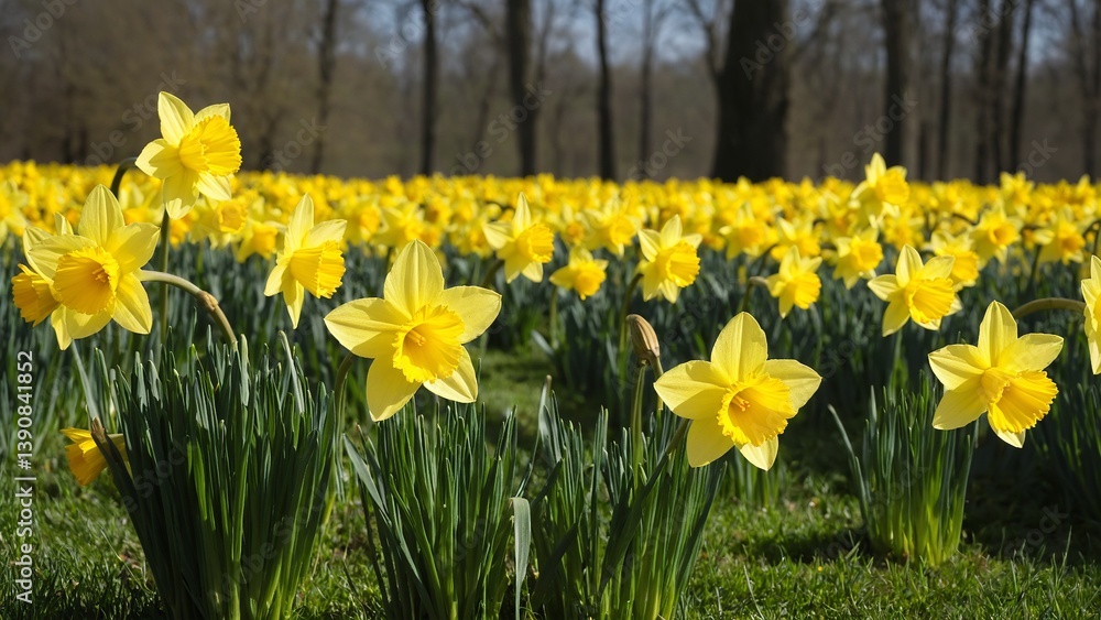 Obraz premium A Sea of Golden Daffodils: Embracing the Vibrancy of Spring in a Natural Symphony of Floral Beauty.