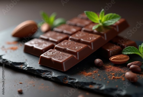 rich dark chocolate bars textured slate presentation gourmet elegance treats dessert indulgence, cocoa, sweet, food, craft, artisan, tasty, bittersweet