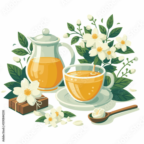 aroma, green, jasmine, background, flower, herbal, tea, plant, drink, natural, organic, cup, healthy, beverage, fresh, white, blossom, floral, nature, blooming, bloom, hot, spring, breakfast, closeup,
