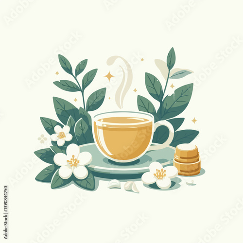 aroma, green, jasmine, background, flower, herbal, tea, plant, drink, natural, organic, cup, healthy, beverage, fresh, white, blossom, floral, nature, blooming, bloom, hot, spring, breakfast, closeup,