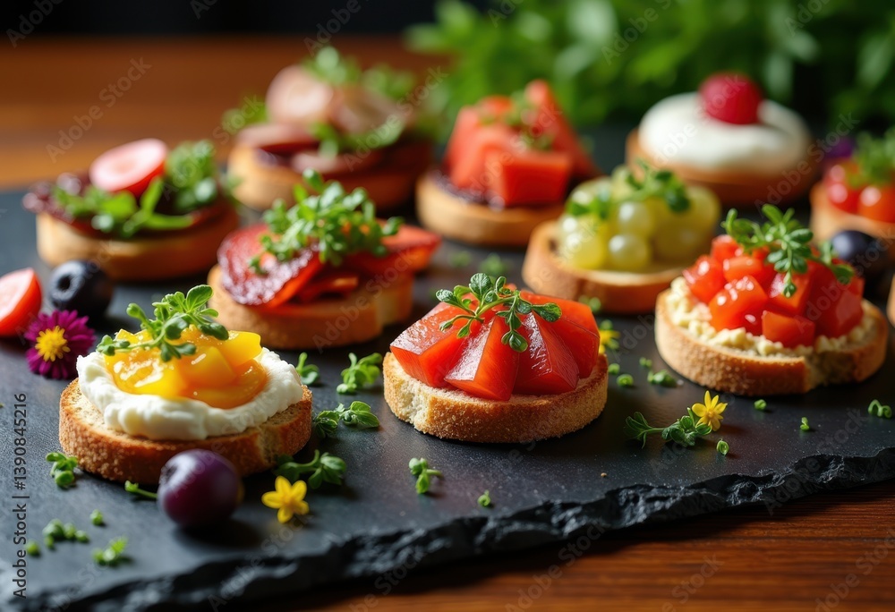 colorful gourmet appetizer spread slate board vibrant food platter artisan dishes culinary delight snack presentation, cheese, olives, grapes, vegetable colorful gourmet appetizer spread slate board vibrant food platter artisan dishes culinary delight snack presentation, cheese, olives, grapes, vegetable