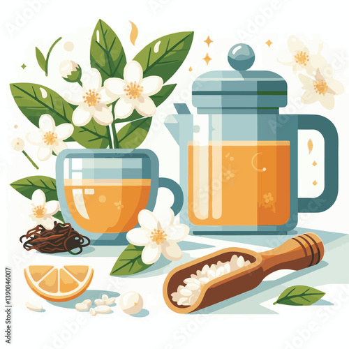 aroma, green, jasmine, background, flower, herbal, tea, plant, drink, natural, organic, cup, healthy, beverage, fresh, white, blossom, floral, nature, blooming, bloom, hot, spring, breakfast, closeup,