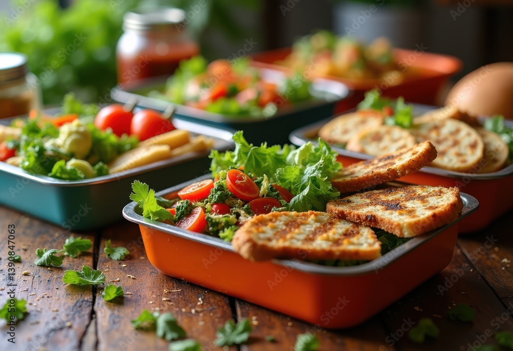 colorful metal lunch trays filled vibrant meals deliciously arranged captivating visual delight, food, plate, buffet, breakfast, fruits, vegetables colorful metal lunch trays filled vibrant meals deliciously arranged captivating visual delight, food, plate, buffet, breakfast, fruits, vegetables