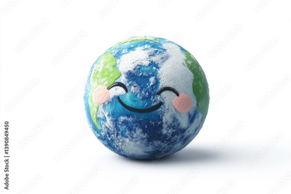 A smiling Earth globe, a cute 3D rendering symbolizing environmental protection and global happiness. A smiling Earth globe, a cute 3D rendering symbolizing environmental protection and global happiness.