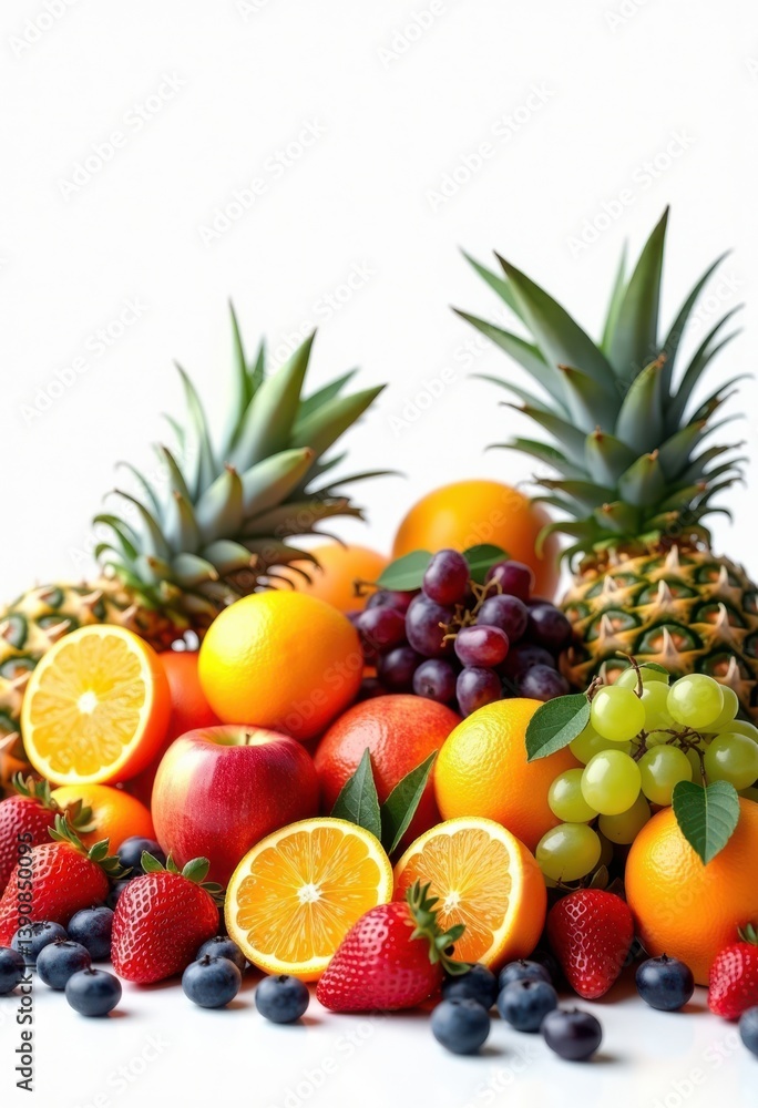 vibrant fruits display above white background colorful fresh organic collection citrus berries tropical apples grapes nature, banana, kiwi, cherry, orange, pineapple vibrant fruits display above white background colorful fresh organic collection citrus berries tropical apples grapes nature, banana, kiwi, cherry, orange, pineapple