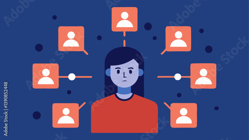 Echo Chamber A person surrounded by walls made of their social media feed filled with identical posts visualizing how echo chambers reinforce false beliefs.