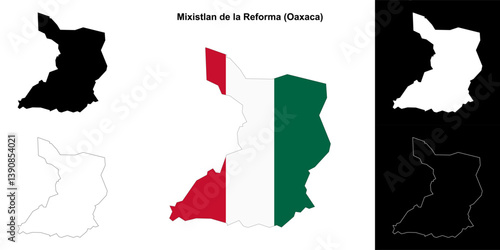 Mixistlan de la Reforma municipality (Oaxaca) outline map set