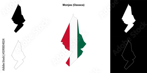 Monjas municipality (Oaxaca) outline map set
