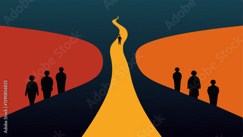 Dismal Pathway A pathway that starts bright and diverse but grows darker and narrower as it continues illustrating the diminishing opportunity and acceptance for immigrants.