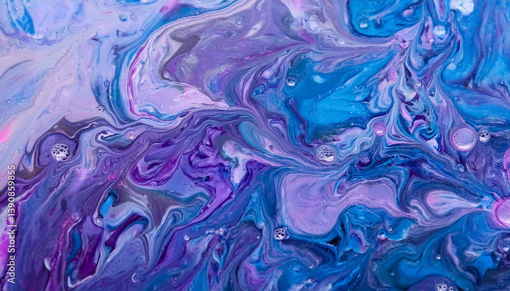 Purple and Blue Fluid Abstract Painting with Bubble Texture Purple and Blue Fluid Abstract Painting with Bubble Texture