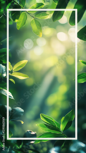 Emerald Canopy: An immersive perspective of vibrant green leaves and lush foliage framing a captivating view.