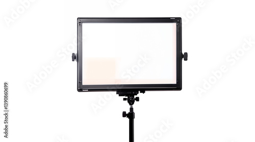 Professional teleprompter setup with a clear screen and camera setup isolated on a transparent background