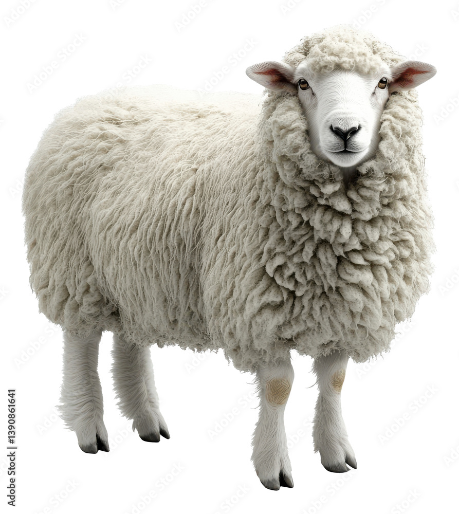 Fluffy sheep standing on a white background with a soft chaos style effect Generative AI Fluffy sheep standing on a white background with a soft chaos style effect Generative AI