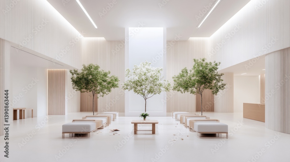 Fototapeta premium Modern minimalist hall with trees