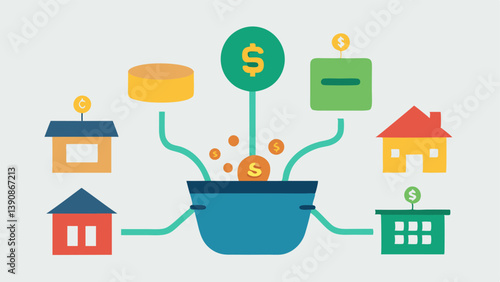 Cash Flow Diagram A flowchart showing cash flow from various assets real estate commodities bonds funneling into a pot labeled Hedge Against Inflation demonstrating diverse