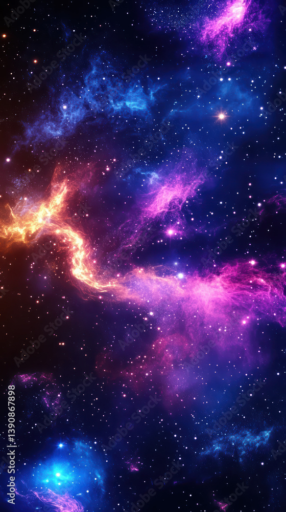 Obraz premium Cosmic Nebula: A vibrant nebula swirls with hues of pink, purple, blue, and orange, stars scattered across the canvas of space.