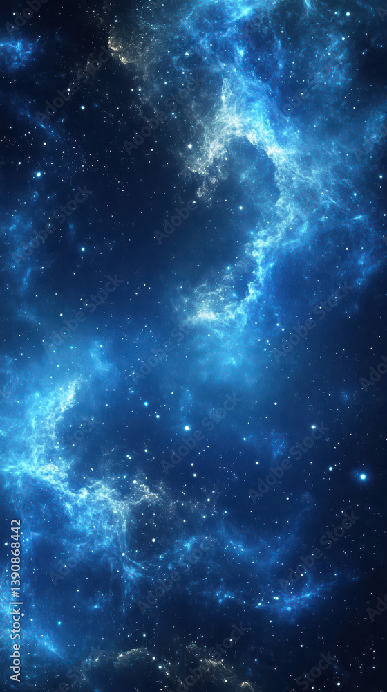 Obraz premium Cosmic Nebula: A breathtaking view of a vibrant blue nebula, swirling with cosmic dust and gas, amidst a tapestry of twinkling stars. The image evokes a sense of wonder and mystery.