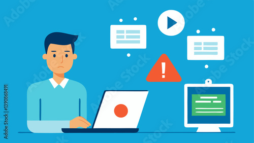 Compliance Software An illustration of an auditor using compliance software on their laptop with popups showing alerts for potential noncompliance.
