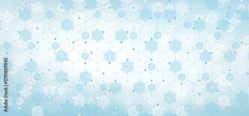 Modern health care or medical background design. Health care innovation concept. Horizontal header web banner. Abstract geometric background with hexagon shapes for medicine, science, chemistry.