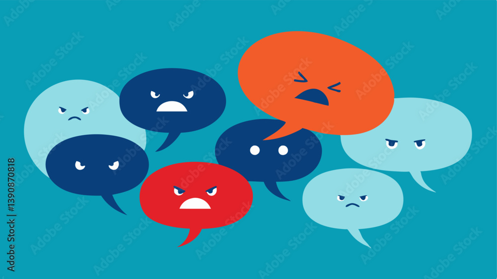 Echo Chambers A series of speech bubbles where one bubble is filled with angry words and the opposite bubble contains only similar affirmations illustrating how people only hear