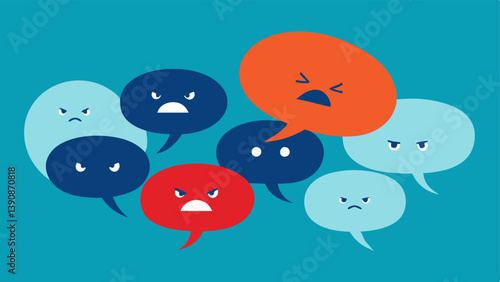 Obraz na płótnie Echo Chambers A series of speech bubbles where one bubble is filled with angry words and the opposite bubble contains only similar affirmations illustrating how people only hear w salonie