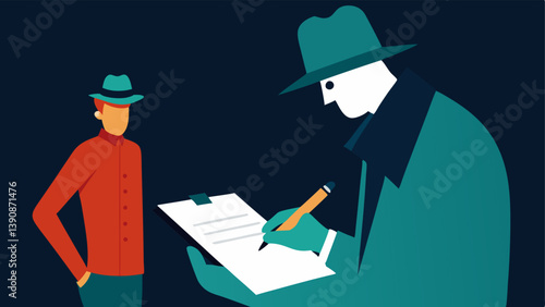 Notepad Scribbles A closeup of a detectives hand writing notes quickly as the suspect speaks showing the urgency and importance of the confession being made.