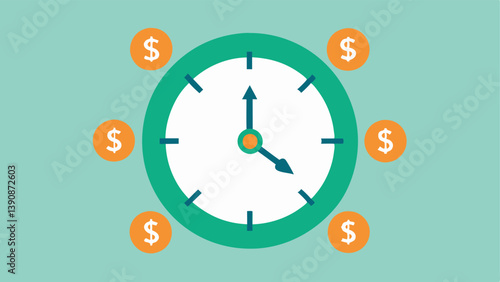 Clock with Dollar Signs A clock with dollar signs as the numbers indicating that UBI provides financial security over time helping individuals plan and invest in their futures.