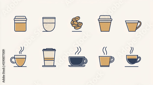 Wallpaper Mural Coffee cups vector illustration set of various types of coffee drinks and coffee beans graphic design Torontodigital.ca
