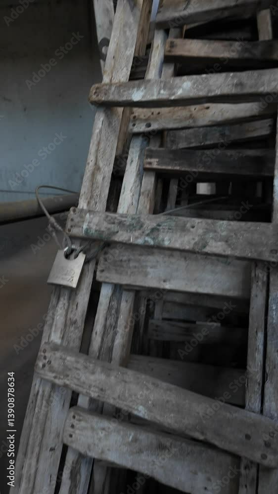 Stack of Rustic Wooden Frames in Storage Room Stack of Rustic Wooden Frames in Storage Room