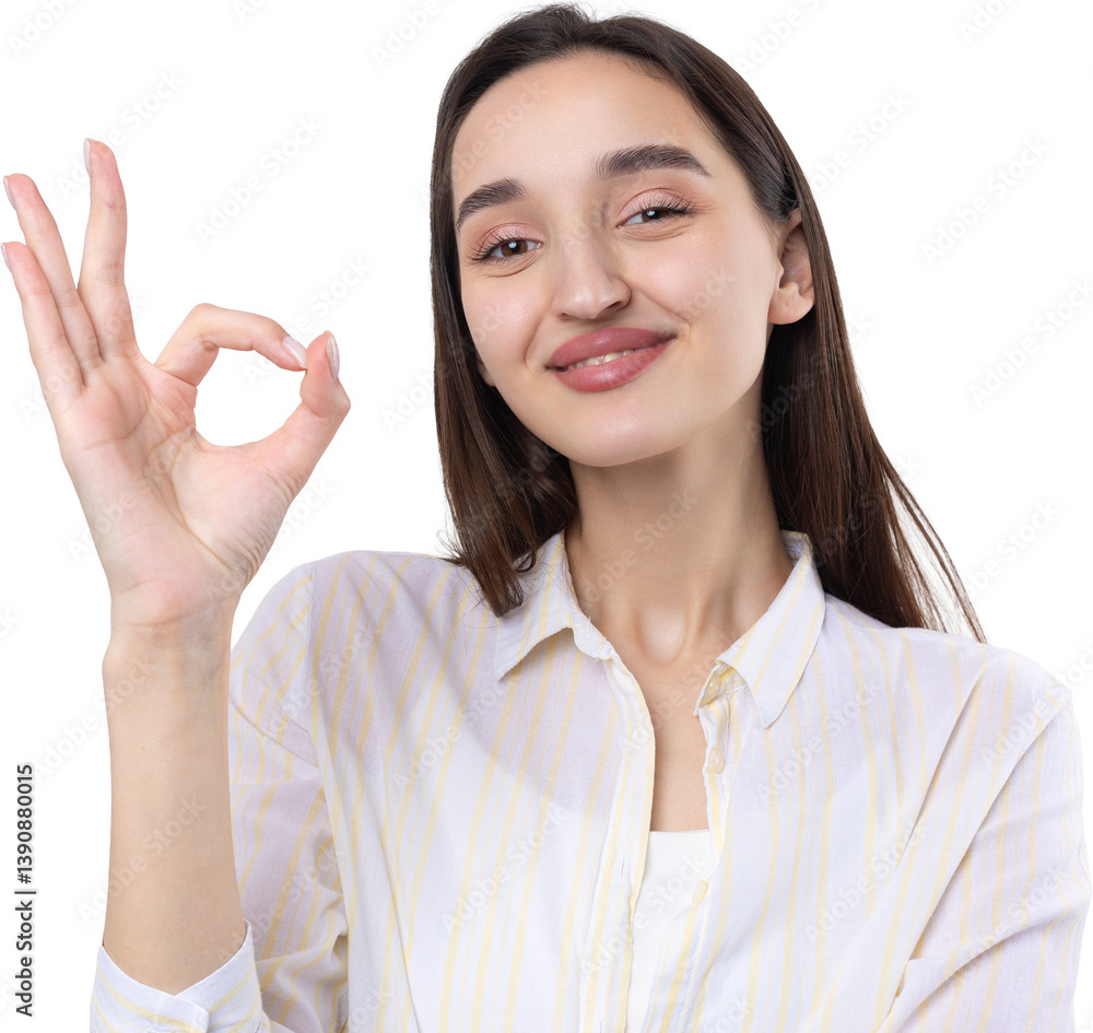 Smiling girl gesturing OK sign with her hand Smiling girl gesturing OK sign with her hand