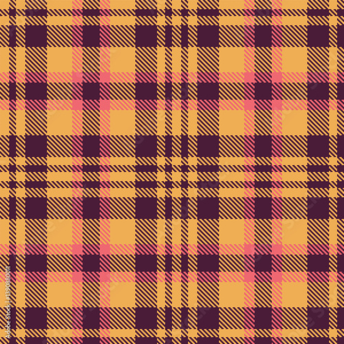 Plaid pattern seamless. Sandy butterscotch & Pastel dark plum Tartan Fabric Design. 