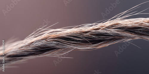 3d macro illustration of a split ends on hair. Dry, broken, and frayed hair thread