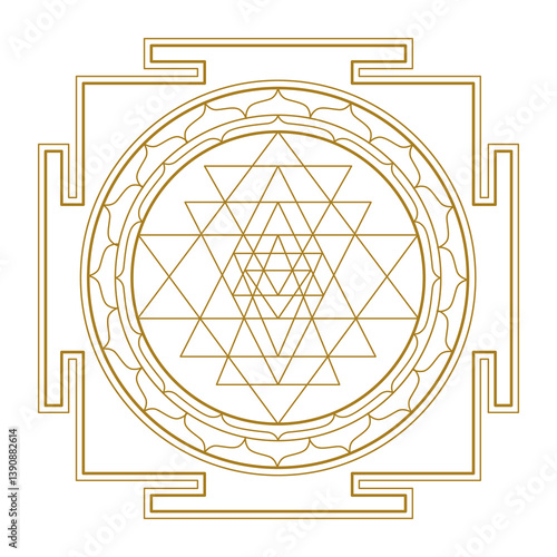фотографія Golden Sri Yantra on White – Sacred Geometry of Spiritual Harmony, Divine Energy