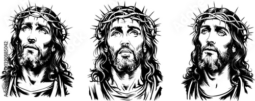 Jesus christ with Thorn Crown portrait Vector -Religious Christian Artwork, Sacred Spiritual Design