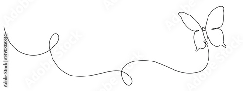 Butterfly drawing drawn with one continuous line. Single line design of beautiful butterfly for business, social media. Concept of spring, nature. Vector editable illustration.