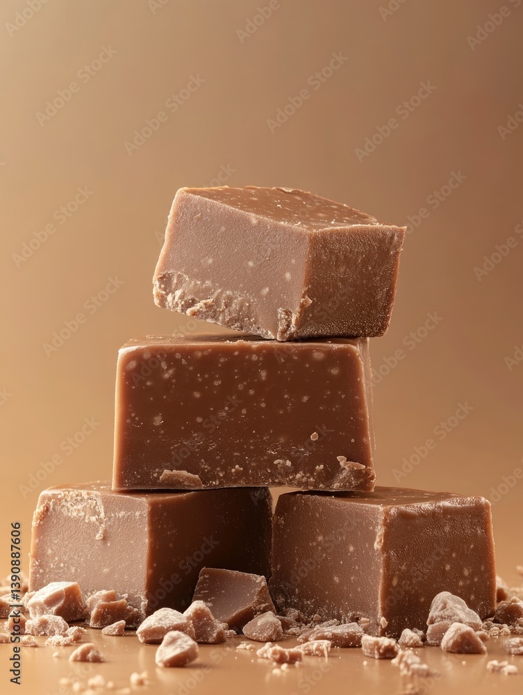 Stacked Fudge Pieces on Brown Background Close Up Delicious Treat Stacked Fudge Pieces on Brown Background Close Up Delicious Treat