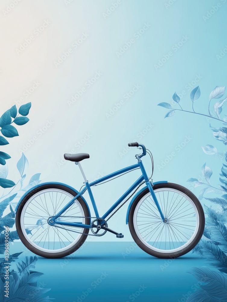Fototapeta premium Blue Bicycle on Display with Leafy Surroundings for Product Presentation
