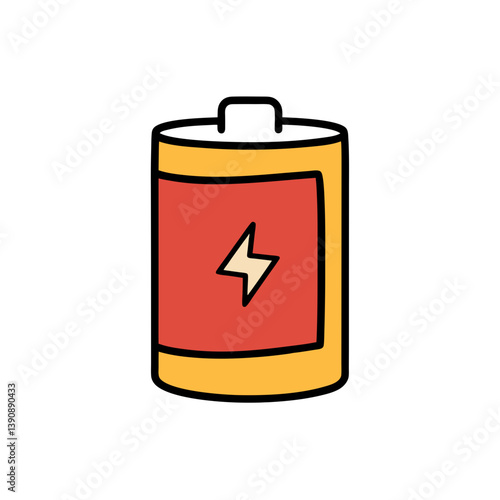 Battery Doodle Icon on White Canvas