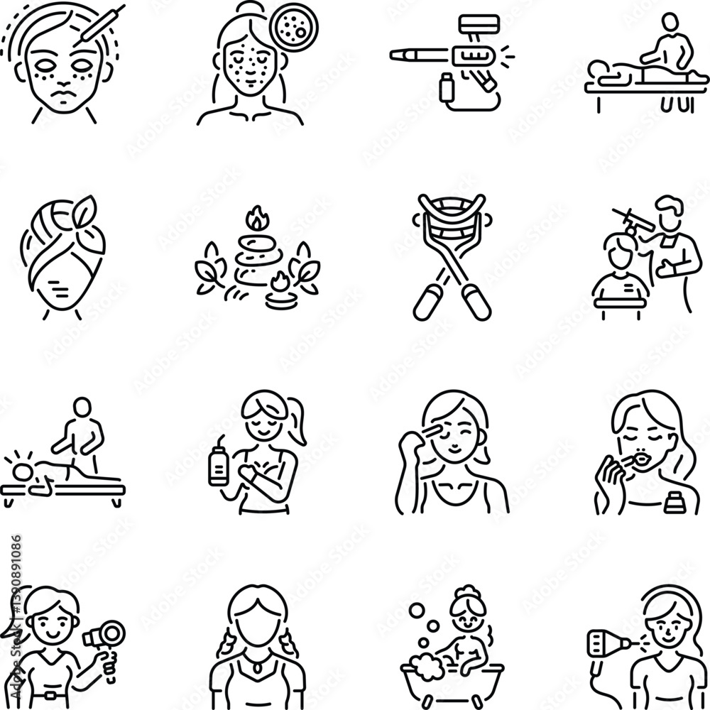 Fototapeta premium Bundle of Linear Style Beauty Treatment Icons