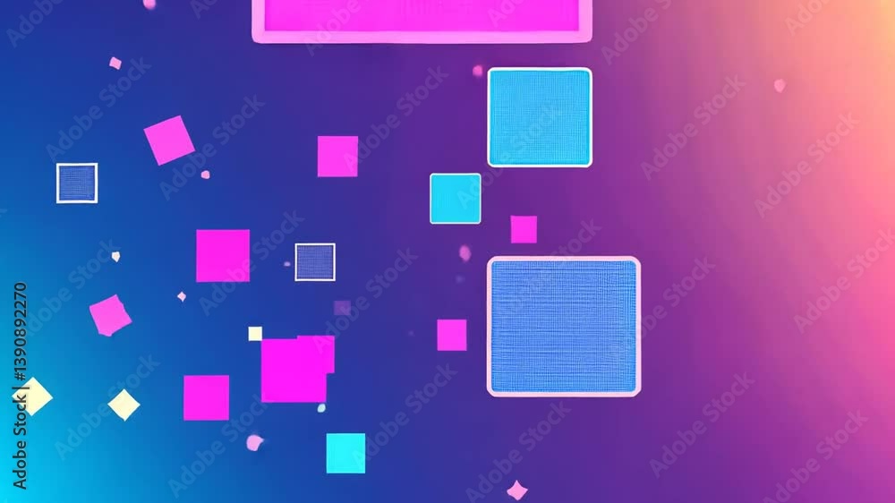 Dynamisches Quadrat- und Pixelmuster in Lila und Blau