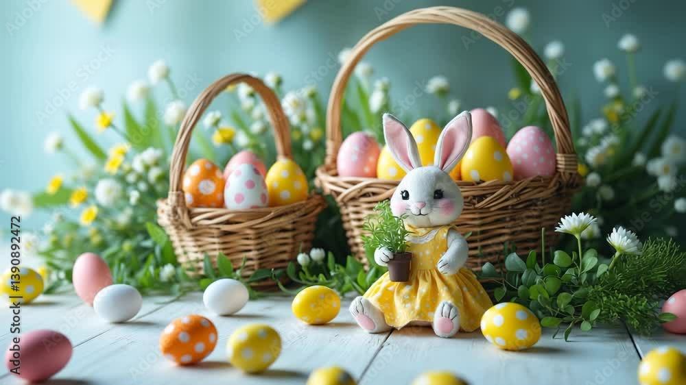 Easter decorations showcasing a bunny and eggs Easter decorations showcasing a bunny and eggs