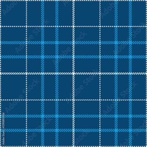 Timeless Seamless Tartan featuring Cool prussian blue and Highland white Fabric Design