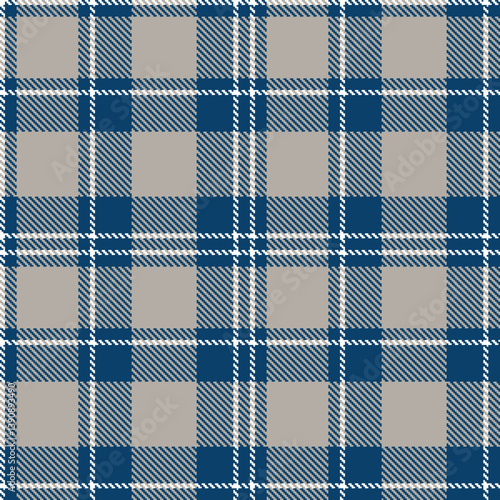 Timeless Seamless Tartan featuring Vivid prussian blue and Cool white Fabric Design