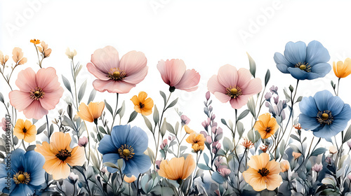 Beautiful watercolor illustration of a vibrant flower meadow with delicate blooms