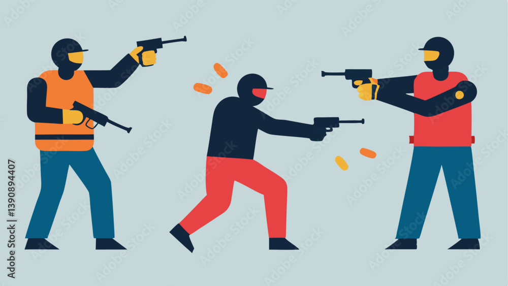 Obraz premium Nonlethal Weaponry Officers using nonlethal weapons like bean bag guns and tasers to subdue aggressive inmates showcasing the controlled response to a volatile situation.