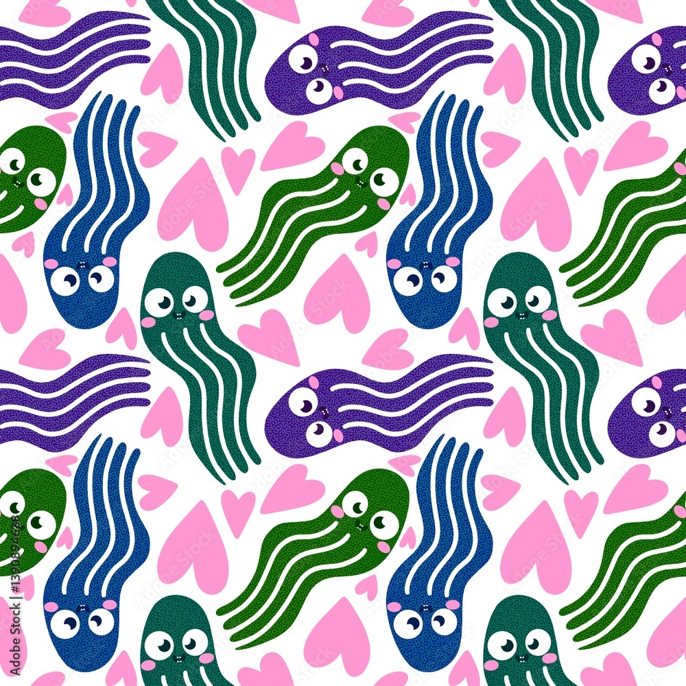 Fototapeta premium Summer ocean animals seamless octopus pattern for wrapping paper and fabrics and linens and kids clothes